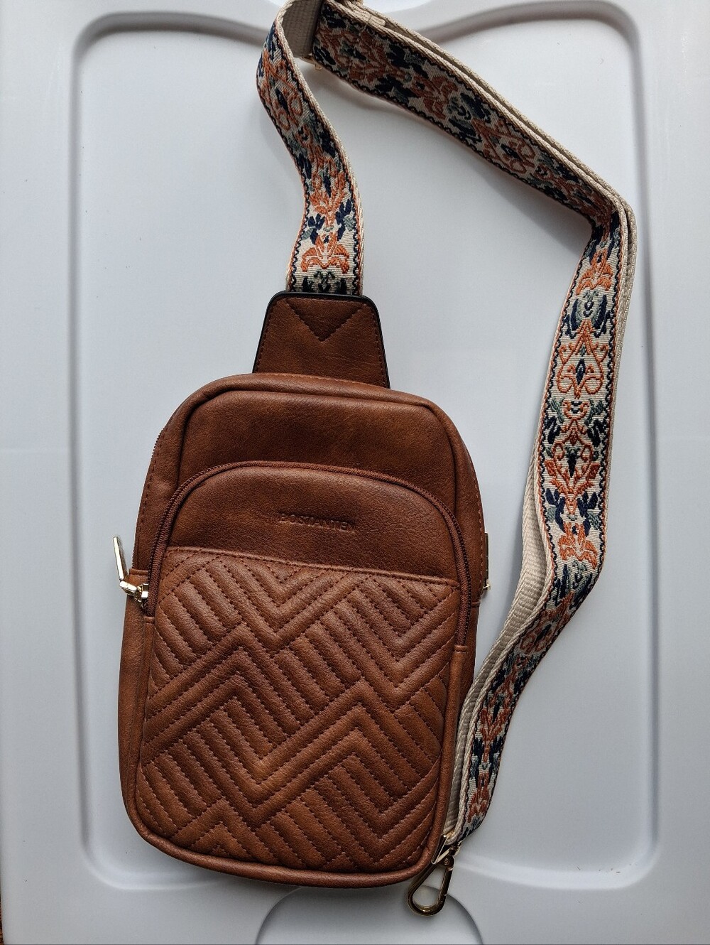 Bostanten Light Brown Vegan Leather Cross-body Purse NWT- Great For Travel!